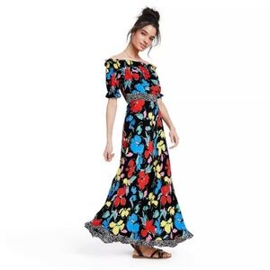 Target RIXO Designer Collab Black Floral Dress size 0 maxi off the shoulder